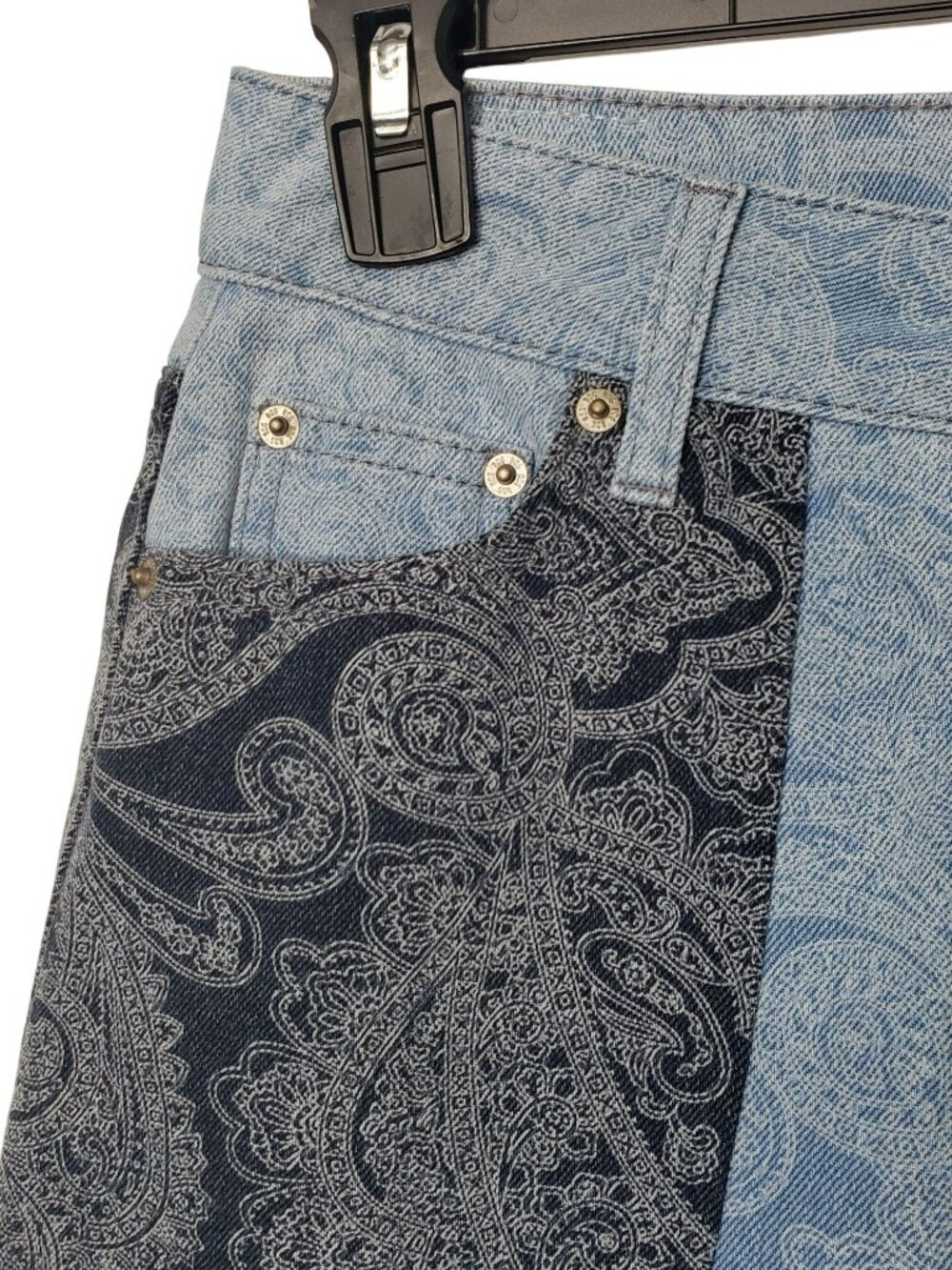BDG Urban Outfitters Blue Paisley Patchwork Bandana Print Mom Jeans Retro Vtg - Picture 6 of 11